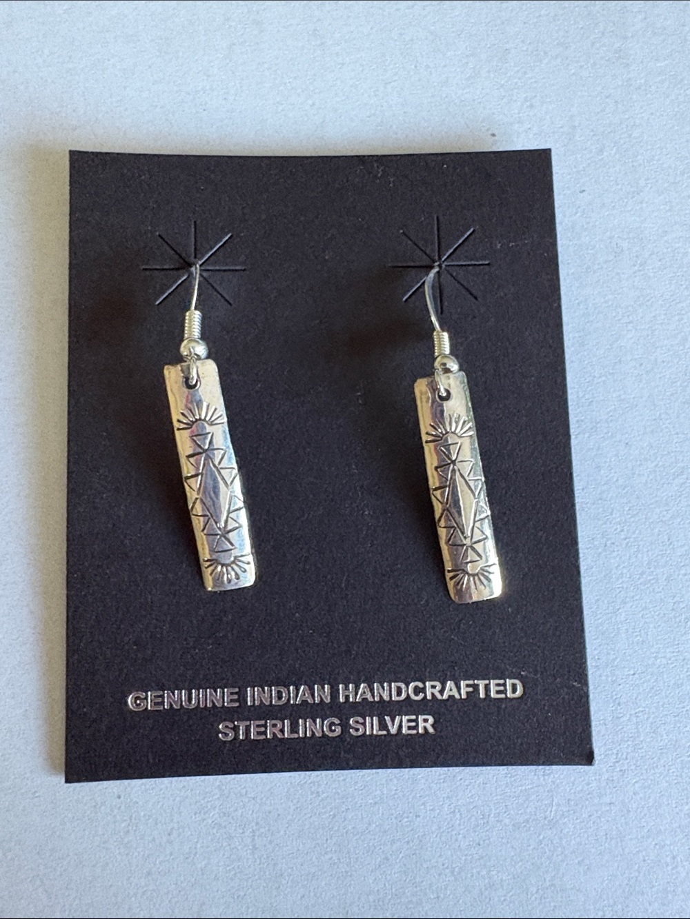 Navajo Made Florence Tahe Sterling Silver Stamped Dangle Earrings NWT